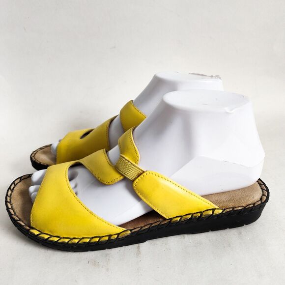 Vintage Duck Head Yellow Leather Flat Strappy Comfort Slides Sandals Size 7 - Picture 3 of 12